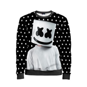 Детский свитшот 3D с принтом MARSHMELLO Black , 100% полиэстер | свободная посадка, прямой крой, мягкая тканевая резинка на рукавах и понизу свитшота | marsh | marshmallow | marshmello | marshmelo | mello | music | smile | диджей | лого | маршмеллов | маршмеллоу | маршмеллу | маршмело | маршмелов | маршмелоу | музыка | музыкант | рожица | трэп | улыбка | хаус