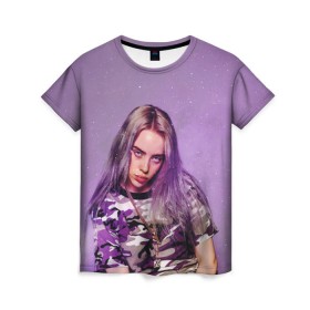 Женская футболка 3D с принтом Billie Eilish , 100% полиэфир ( синтетическое хлопкоподобное полотно) | прямой крой, круглый вырез горловины, длина до линии бедер | billie eilish | lovely | music | ocean eyes | pop | билли айлиш | девушка | музыка | океан | поп | эйлиш | элиш