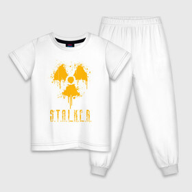 Детская пижама хлопок с принтом S.T.A.L.K.E.R. , 100% хлопок |  брюки и футболка прямого кроя, без карманов, на брюках мягкая резинка на поясе и по низу штанин
 | anomaly | bandit | chernobyl | logo | pripyat | shadow of chernobyl | stalker | stalker 2 | zone | аномалия | бандиты | зона | лого | меченый | припять | сталкер | сталкер 2 | тени чернобыля | чернобыль | чистое небо