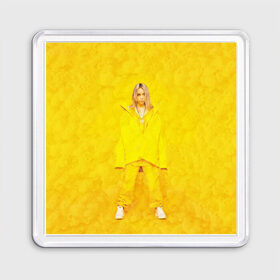 Магнит 55*55 с принтом Yellow Billie , Пластик | Размер: 65*65 мм; Размер печати: 55*55 мм | billie eilish | lovely | music | ocean eyes | pop | билли айлиш | девушка | музыка | океан | поп | эйлиш | элиш