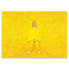 Поздравительная открытка с принтом Yellow Billie , 100% бумага | плотность бумаги 280 г/м2, матовая, на обратной стороне линовка и место для марки
 | billie eilish | lovely | music | ocean eyes | pop | билли айлиш | девушка | музыка | океан | поп | эйлиш | элиш