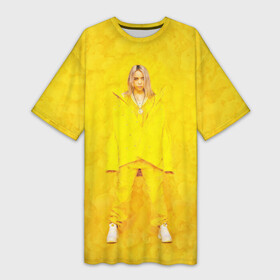 Платье-футболка 3D с принтом Yellow Billie ,  |  | billie eilish | lovely | music | ocean eyes | pop | билли айлиш | девушка | музыка | океан | поп | эйлиш | элиш