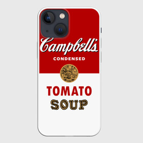 Чехол для iPhone 13 mini с принтом Банка с супом Кэмпбелл ,  |  | Тематика изображения на принте: campbell’s soup | pop art | popart | арт | банка с супом кэмпбелл | банки с супом кэмпбелл | большая банка супа кэмпбелл с открывашкой | поп арт | суп кэмпбелл | энди уорхол