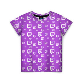 Детская футболка 3D с принтом Twitch , 100% гипоаллергенный полиэфир | прямой крой, круглый вырез горловины, длина до линии бедер, чуть спущенное плечо, ткань немного тянется | game | gamer | logo | pattern | twitch | twitties | игры | логотип | паттерн | стрим | твитч | текстура
