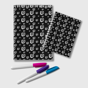 Блокнот с принтом Twitch , 100% бумага | 48 листов, плотность листов — 60 г/м2, плотность картонной обложки — 250 г/м2. Листы скреплены удобной пружинной спиралью. Цвет линий — светло-серый
 | Тематика изображения на принте: black and white | game | gamer | logo | pattern | twitch | twitties | игры | логотип | паттерн | стрим | твитч | текстура | черно белый