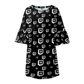 Детское платье 3D с принтом Twitch , 100% полиэстер | прямой силуэт, чуть расширенный к низу. Круглая горловина, на рукавах — воланы | black and white | game | gamer | logo | pattern | twitch | twitties | игры | логотип | паттерн | стрим | твитч | текстура | черно белый