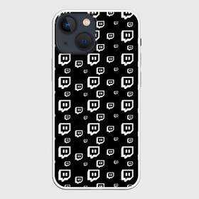 Чехол для iPhone 13 mini с принтом Twitch ,  |  | Тематика изображения на принте: black and white | game | gamer | logo | pattern | twitch | twitties | игры | логотип | паттерн | стрим | твитч | текстура | черно белый