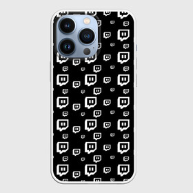 Чехол для iPhone 13 Pro с принтом Twitch ,  |  | Тематика изображения на принте: black and white | game | gamer | logo | pattern | twitch | twitties | игры | логотип | паттерн | стрим | твитч | текстура | черно белый