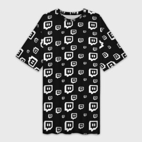 Платье-футболка 3D с принтом Twitch ,  |  | Тематика изображения на принте: black and white | game | gamer | logo | pattern | twitch | twitties | игры | логотип | паттерн | стрим | твитч | текстура | черно белый