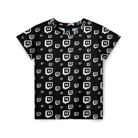 Детская футболка 3D с принтом Twitch , 100% гипоаллергенный полиэфир | прямой крой, круглый вырез горловины, длина до линии бедер, чуть спущенное плечо, ткань немного тянется | black and white | game | gamer | logo | pattern | twitch | twitties | игры | логотип | паттерн | стрим | твитч | текстура | черно белый