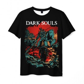 Мужская футболка 3D с принтом Dark Souls , 100% полиэфир | прямой крой, круглый вырез горловины, длина до линии бедер | 