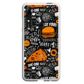 Чехол для Honor P Smart Z с принтом Fast food , Силикон | Область печати: задняя сторона чехла, без боковых панелей | fast | food | hambu | булочка | бутерброды | быстрое | гамбургеры | графика | еда | зелень | иллюстрация | картинка | кунжут | мода | мясо | надпись | орнамент | питание | пицца | пончики | рисунок | свежий