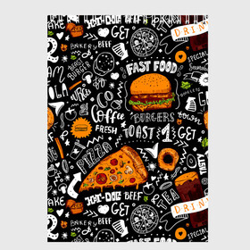 Скетчбук с принтом Fast food , 100% бумага
 | 48 листов, плотность листов — 100 г/м2, плотность картонной обложки — 250 г/м2. Листы скреплены сверху удобной пружинной спиралью | fast | food | hambu | булочка | бутерброды | быстрое | гамбургеры | графика | еда | зелень | иллюстрация | картинка | кунжут | мода | мясо | надпись | орнамент | питание | пицца | пончики | рисунок | свежий