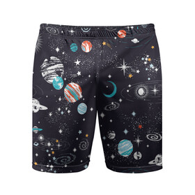 Мужские шорты спортивные с принтом Космос ,  |  | comets | infinity | planets | sky | sp | space | stars | universe | бесконечность | вселенная | галактики | графика | звезды | иллюстрация | картинка | кометы | космос | мода | небо | ночь | планеты | рисунок | созвездия | солнце