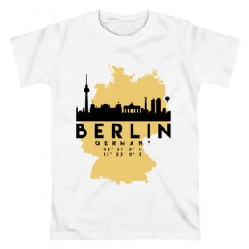 Мужская футболка хлопок с принтом Берлин - Германия , 100% хлопок | прямой крой, круглый вырез горловины, длина до линии бедер, слегка спущенное плечо. | adventure | berlin | city | germany | travel | world | берлин | германия | город | государство | европа | жизнь | карта | культура | люди | мир | народ | немец | партиот | планета | приключение | путешествие | спорт | ссср