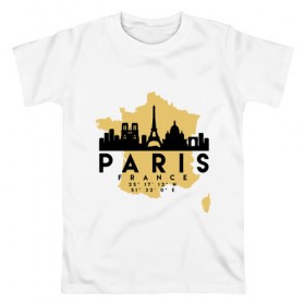Мужская футболка хлопок с принтом Париж - Франция , 100% хлопок | прямой крой, круглый вырез горловины, длина до линии бедер, слегка спущенное плечо. | 