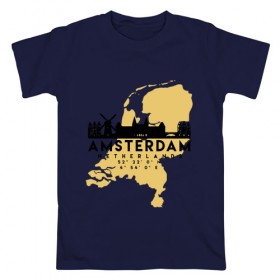 Мужская футболка хлопок с принтом Амстердам - Голландия , 100% хлопок | прямой крой, круглый вырез горловины, длина до линии бедер, слегка спущенное плечо. | 