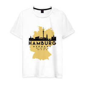Мужская футболка хлопок с принтом Гамбург - Германия , 100% хлопок | прямой крой, круглый вырез горловины, длина до линии бедер, слегка спущенное плечо. | adventure | city | germany | travel | world | берлин | гамбург | германия | город | государство | европа | жизнь | карта | культура | люди | мир | народ | партиот | планета | приключение | путешествие | спорт | ссср | столи