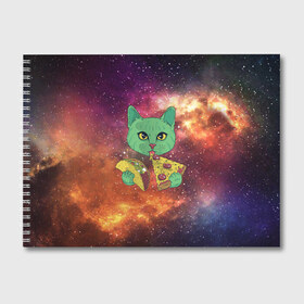 Альбом для рисования с принтом Космический Кот , 100% бумага
 | матовая бумага, плотность 200 мг. | Тематика изображения на принте: cat | cosmic | galaxy | pizza | taco | в космосе | галактика | космос | кот | коты | пицца | тако