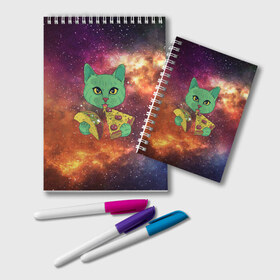 Блокнот с принтом Космический Кот , 100% бумага | 48 листов, плотность листов — 60 г/м2, плотность картонной обложки — 250 г/м2. Листы скреплены удобной пружинной спиралью. Цвет линий — светло-серый
 | cat | cosmic | galaxy | pizza | taco | в космосе | галактика | космос | кот | коты | пицца | тако