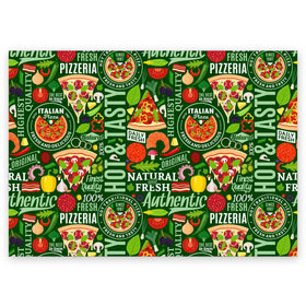 Поздравительная открытка с принтом Итальянская пицца , 100% бумага | плотность бумаги 280 г/м2, матовая, на обратной стороне линовка и место для марки
 | бекон | вкусная | волны | грибы | доля | еда | зелень | ингредиенты | искусство | италия | итальянская | ковёр | колбаса | кори | креветки | курица | лук | мясо | натуральная | оливки | орнамент | перец