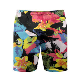 Мужские шорты 3D спортивные с принтом ЦВЕТНАЯ ФУТБОЛКА ,  |  | попугай | цветная | цветы