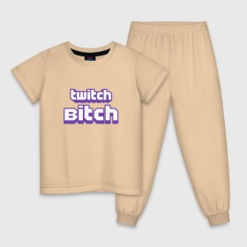 Детская пижама хлопок с принтом Twitch Bitch , 100% хлопок |  брюки и футболка прямого кроя, без карманов, на брюках мягкая резинка на поясе и по низу штанин
 | Тематика изображения на принте: blog | cybersport | game | platform | player | service | stream | streamer | streaming | twitch | video | блоггер | игра | игрок | киберспорт | платформа | сервис | стрим | стример | твич