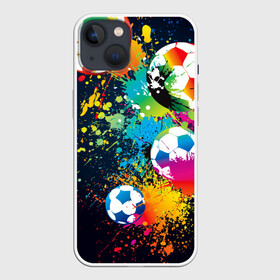 Чехол для iPhone 13 с принтом Футбольные мячи ,  |  | ball | cov | football | leather | soccer | болельщик | брызги | графика | иллюстрация | картинка | кожа | краски | мода | мяч | покрытие | пятна | радуга | рисунок | сила | скорость | спорт | спортсмен | стиль | фанат | фон