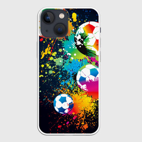 Чехол для iPhone 13 mini с принтом Футбольные мячи ,  |  | ball | cov | football | leather | soccer | болельщик | брызги | графика | иллюстрация | картинка | кожа | краски | мода | мяч | покрытие | пятна | радуга | рисунок | сила | скорость | спорт | спортсмен | стиль | фанат | фон