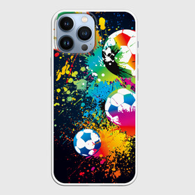 Чехол для iPhone 13 Pro Max с принтом Футбольные мячи ,  |  | ball | cov | football | leather | soccer | болельщик | брызги | графика | иллюстрация | картинка | кожа | краски | мода | мяч | покрытие | пятна | радуга | рисунок | сила | скорость | спорт | спортсмен | стиль | фанат | фон