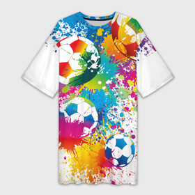 Платье-футболка 3D с принтом Футбольные мячи ,  |  | ball | cove | football | leather | soccer | белый | болельщик | брызги | графика | иллюстрация | картинка | кожа | краски | мода | мяч | покрытие | пятна | радуга | рисунок | сила | скорость | спорт | спортсмен | стиль