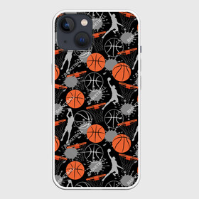 Чехол для iPhone 13 с принтом Basketball ,  |  | basket | basketball | баскетбол | баскетбольные | болельщик | бросок | брызги | графика | иллюстрация | капли | картинка | кляксы | кольцо | мода | мячи | надпись | прыжок | рисунок | сетка | сила | скорость