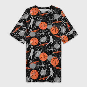 Платье-футболка 3D с принтом Basketball ,  |  | basket | basketball | баскетбол | баскетбольные | болельщик | бросок | брызги | графика | иллюстрация | капли | картинка | кляксы | кольцо | мода | мячи | надпись | прыжок | рисунок | сетка | сила | скорость
