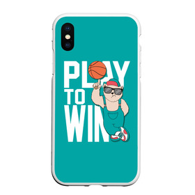 Чехол для iPhone XS Max матовый с принтом Play to win , Силикон | Область печати: задняя сторона чехла, без боковых панелей | баскетбол | баскетбольный | бейсболка | графика | животное | зелёный | играй | иллюстрация | картинка | комбинезон | кот | кроссовки | крутит | мода | мяч | на пальце | надпись | очки | победы | ради