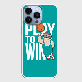 Чехол для iPhone 13 Pro с принтом Play to win ,  |  | Тематика изображения на принте: баскетбол | баскетбольный | бейсболка | графика | животное | зелёный | играй | иллюстрация | картинка | комбинезон | кот | кроссовки | крутит | мода | мяч | на пальце | надпись | очки | победы | ради