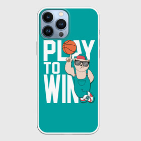 Чехол для iPhone 13 Pro Max с принтом Play to win ,  |  | Тематика изображения на принте: баскетбол | баскетбольный | бейсболка | графика | животное | зелёный | играй | иллюстрация | картинка | комбинезон | кот | кроссовки | крутит | мода | мяч | на пальце | надпись | очки | победы | ради