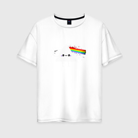 Женская футболка хлопок Oversize с принтом Kawaii Pink Floyd , 100% хлопок | свободный крой, круглый ворот, спущенный рукав, длина до линии бедер
 | anime | аниме | выстрел | лапочка | логотип | луч | милый | мимими | музыка | пистолет | прелесть | призма | радуга | рок | свет | треугольник