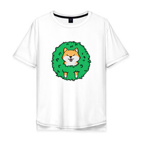 Мужская футболка хлопок Oversize с принтом Bush Shiba Inu , 100% хлопок | свободный крой, круглый ворот, “спинка” длиннее передней части | Тематика изображения на принте: акита | аниме | зелень | китай | куст | милый | пес | песик | собака | собачка | щенок | япония