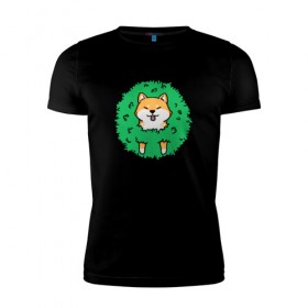 Мужская футболка премиум с принтом Bush Shiba Inu , 92% хлопок, 8% лайкра | приталенный силуэт, круглый вырез ворота, длина до линии бедра, короткий рукав | акита | аниме | зелень | китай | куст | милый | пес | песик | собака | собачка | щенок | япония
