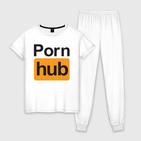 Женская пижама хлопок с принтом Pornhub , 100% хлопок | брюки и футболка прямого кроя, без карманов, на брюках мягкая резинка на поясе и по низу штанин | brazzers | видео | любовь | хаб | чувства
