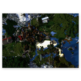 Поздравительная открытка с принтом City Of Minecraft , 100% бумага | плотность бумаги 280 г/м2, матовая, на обратной стороне линовка и место для марки
 | blade | blocks | creeper | cubes | game | ken | mine craft | minecraft | mobs | sword | игры | крипер | майн крафт | майнкрафт | моб
