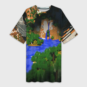 Платье-футболка 3D с принтом Minecraft ,  |  | blade | blocks | creeper | cubes | game | ken | mine craft | minecraft | mobs | sword | игры | крипер | майн крафт | майнкрафт | моб