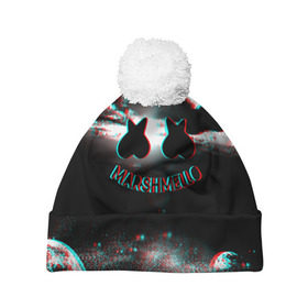 Шапка 3D c помпоном с принтом Marshmello , 100% полиэстер | универсальный размер, печать по всей поверхности изделия | christopher comstock | dj | marshmello | music | диджей | клубная музыка | клубняк | крис комсток | логотип | маршмеллоу | музыка