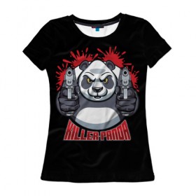 Женская футболка 3D с принтом Killer panda , 100% полиэфир ( синтетическое хлопкоподобное полотно) | прямой крой, круглый вырез горловины, длина до линии бедер | 