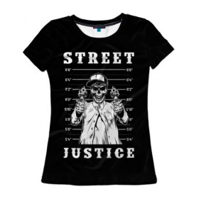 Женская футболка 3D с принтом Street justice , 100% полиэфир ( синтетическое хлопкоподобное полотно) | прямой крой, круглый вырез горловины, длина до линии бедер | justice | s | skeleton | skull | street | банда | бандана | бандит | бейсболка | графика | иллюстрация | картинка | мода | надпись | оружие | пистолеты | платок | револьверы | рисунок | символ | скелет | справедливость