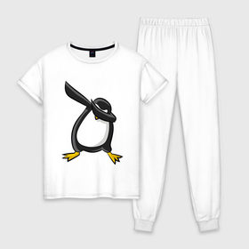 Женская пижама хлопок с принтом DAB Пингвин , 100% хлопок | брюки и футболка прямого кроя, без карманов, на брюках мягкая резинка на поясе и по низу штанин | animal | best | bird | dab | dabbig | dance | freedom | hip hop | music | penguin | rap | даб | даббинг | животные | крутой | лучший | мадагаскар | музыка | пингвин | птица | рэп | рэпер | свобода | север | танец | хип хоп
