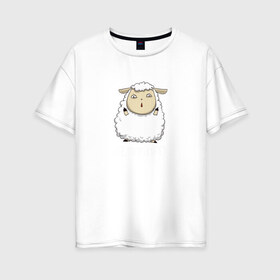 Женская футболка хлопок Oversize с принтом Fluff Off! , 100% хлопок | свободный крой, круглый ворот, спущенный рукав, длина до линии бедер
 | баран | барашек | злой | злюка | недовольный | овечка | овца | овчина | пушистик | пушистый | хороший
