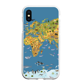 Чехол для iPhone XS Max матовый с принтом Карта мира , Силикон | Область печати: задняя сторона чехла, без боковых панелей | азия | акулы | америка | антарктида | бизон | волк | европа | животные | зебра | кабан | карта | киты | лама | лев | лось | материки | медведь | мира | моржи | моря | океаны | пингвины | птицы | реки | рыбы