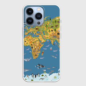 Чехол для iPhone 13 Pro с принтом Карта мира ,  |  | азия | акулы | америка | антарктида | бизон | волк | европа | животные | зебра | кабан | карта | киты | лама | лев | лось | материки | медведь | мира | моржи | моря | океаны | пингвины | птицы | реки | рыбы