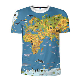 Мужская футболка 3D спортивная с принтом Карта мира , 100% полиэстер с улучшенными характеристиками | приталенный силуэт, круглая горловина, широкие плечи, сужается к линии бедра | Тематика изображения на принте: азия | акулы | америка | антарктида | бизон | волк | европа | животные | зебра | кабан | карта | киты | лама | лев | лось | материки | медведь | мира | моржи | моря | океаны | пингвины | птицы | реки | рыбы